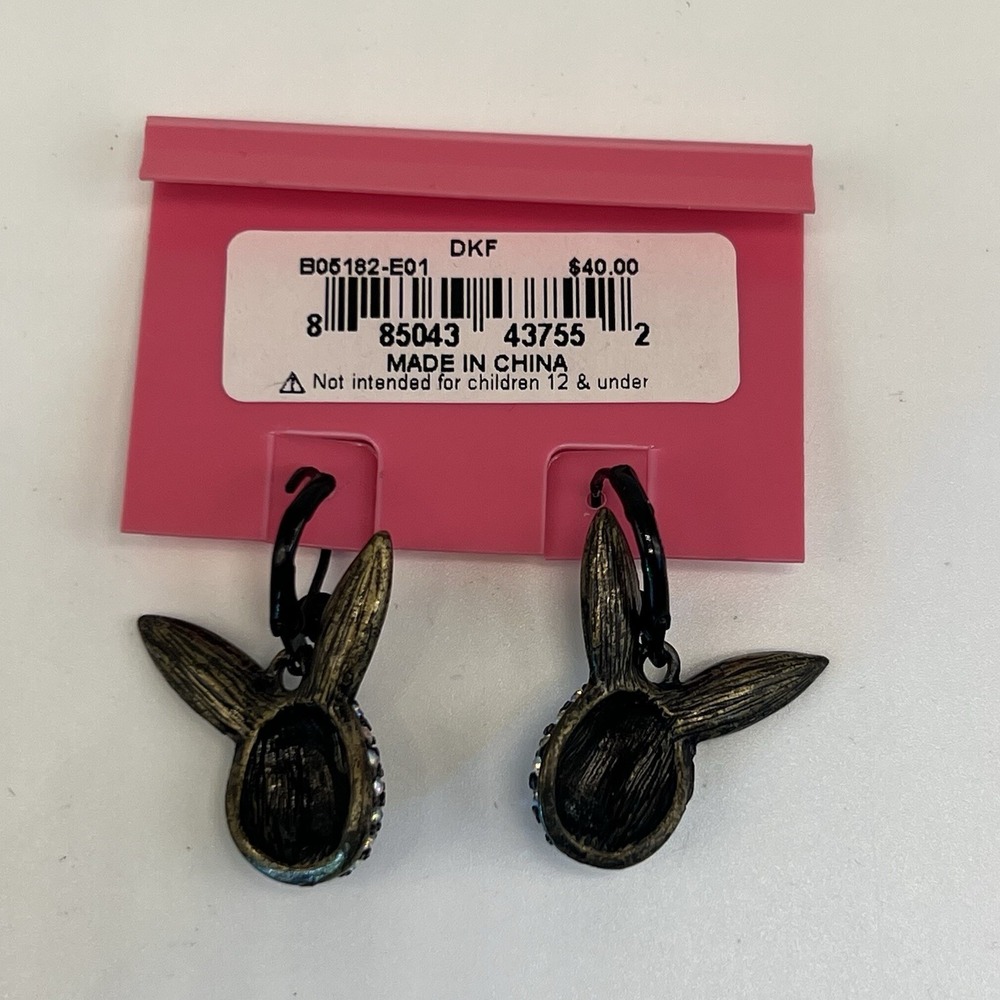 Betsey Johnson Vintage Dark Forest Rabbit Bunny Head Crystal‎ AB Paved Earrings - Picture 5 of 5